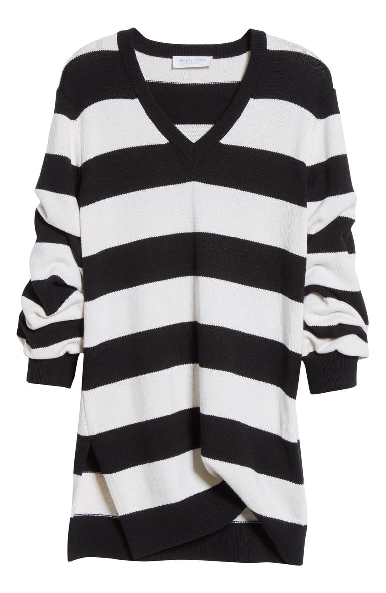 Michael Kors Collection Michael Kors Stripe Draped Asymmetrical Cashmere Sweater, Alternate, color, 