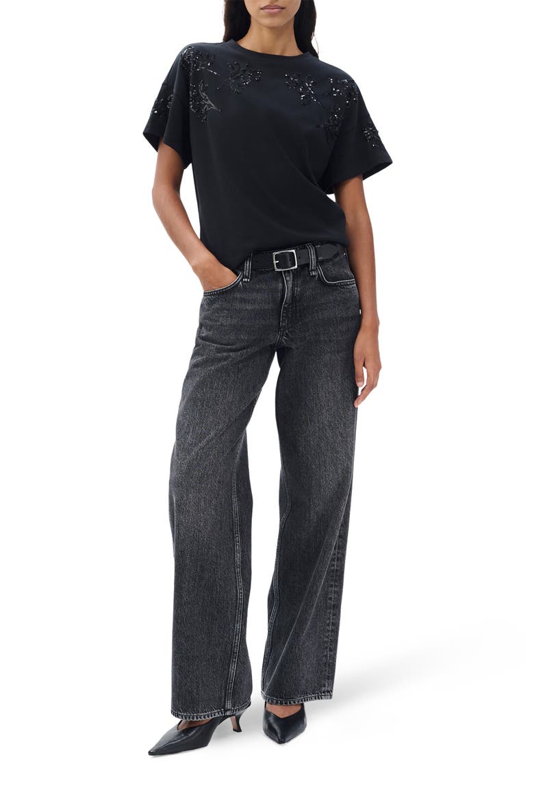 Kelly Beaded Floral Boxy T-Shirt, Alternate, color, BLACK