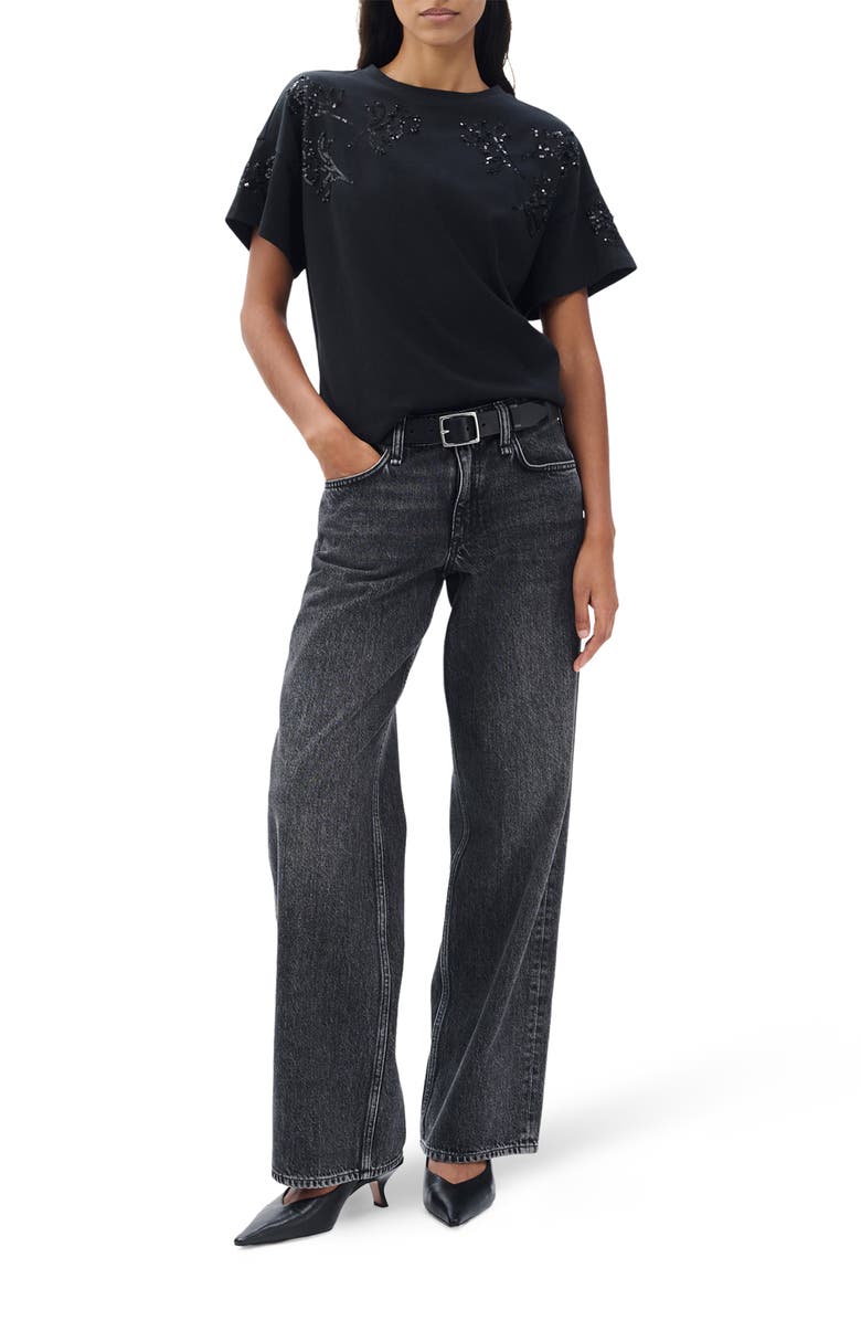 rag & bone/JEAN Kelly Beaded Floral Boxy T-Shirt, Alternate, color, Black