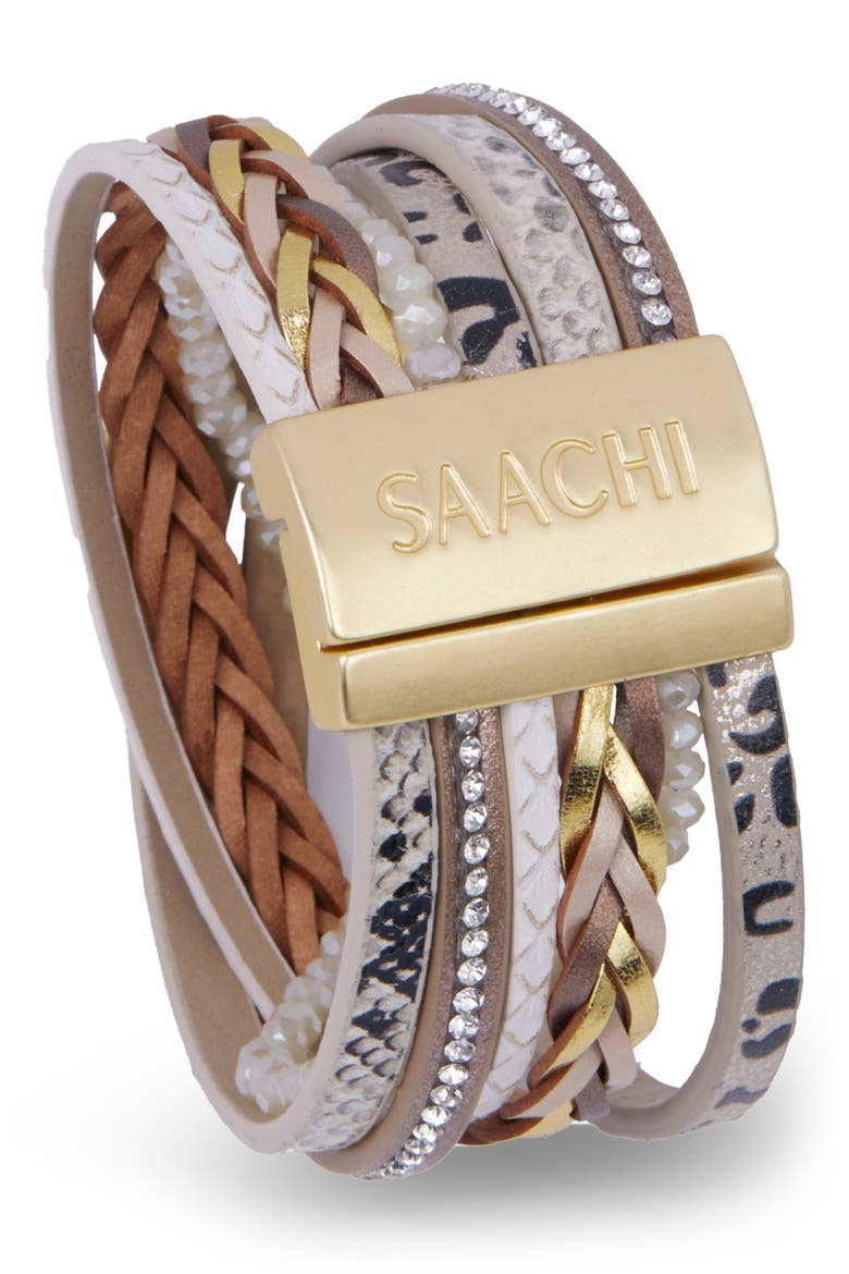 Embossed Faux Leather Buckle Bracelet, Alternate, color, GOLD