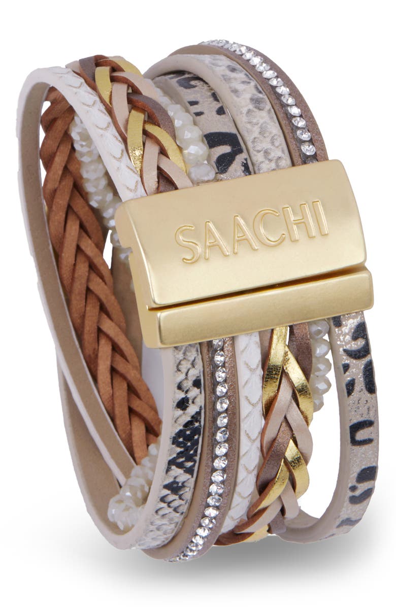 SAACHI Embossed Faux Leather Buckle Bracelet, Alternate, color, Gold
