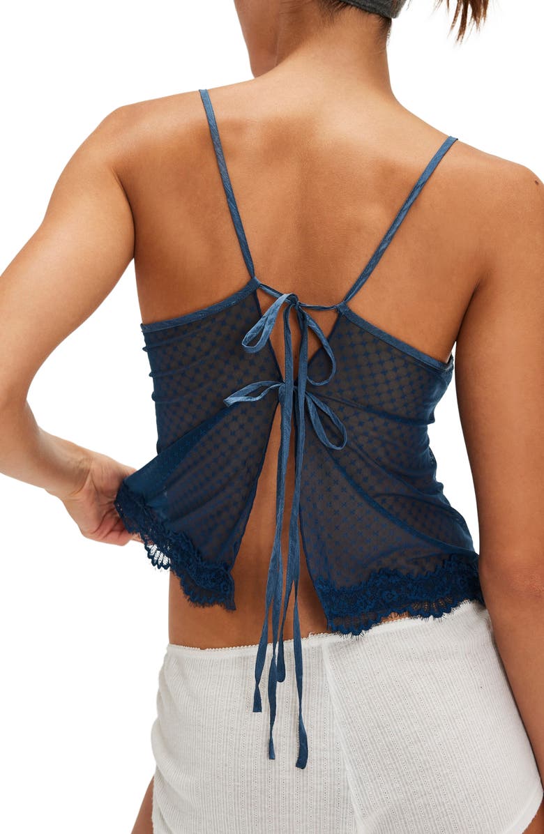 Free People Eye Candy Open Back Lace Trim Camisole, Alternate, color, Blue