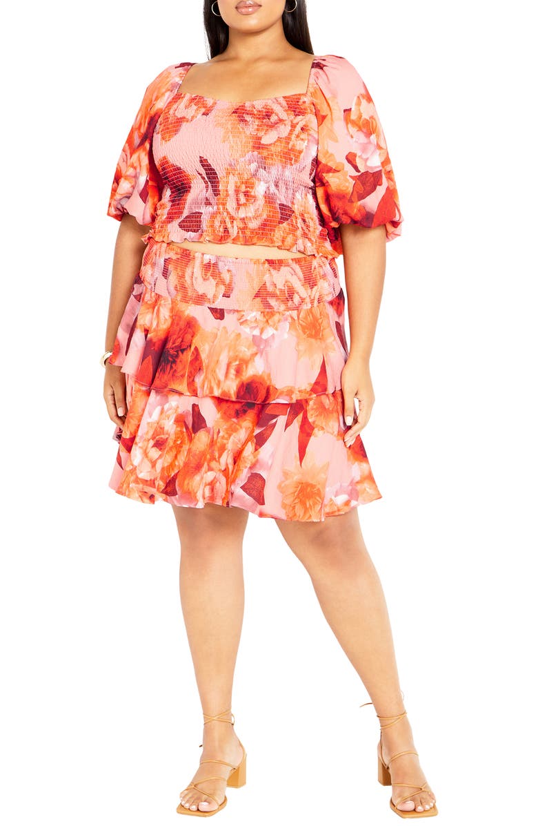 City Chic Poppie Print Smocked Crop Top, Alternate, color, Floral