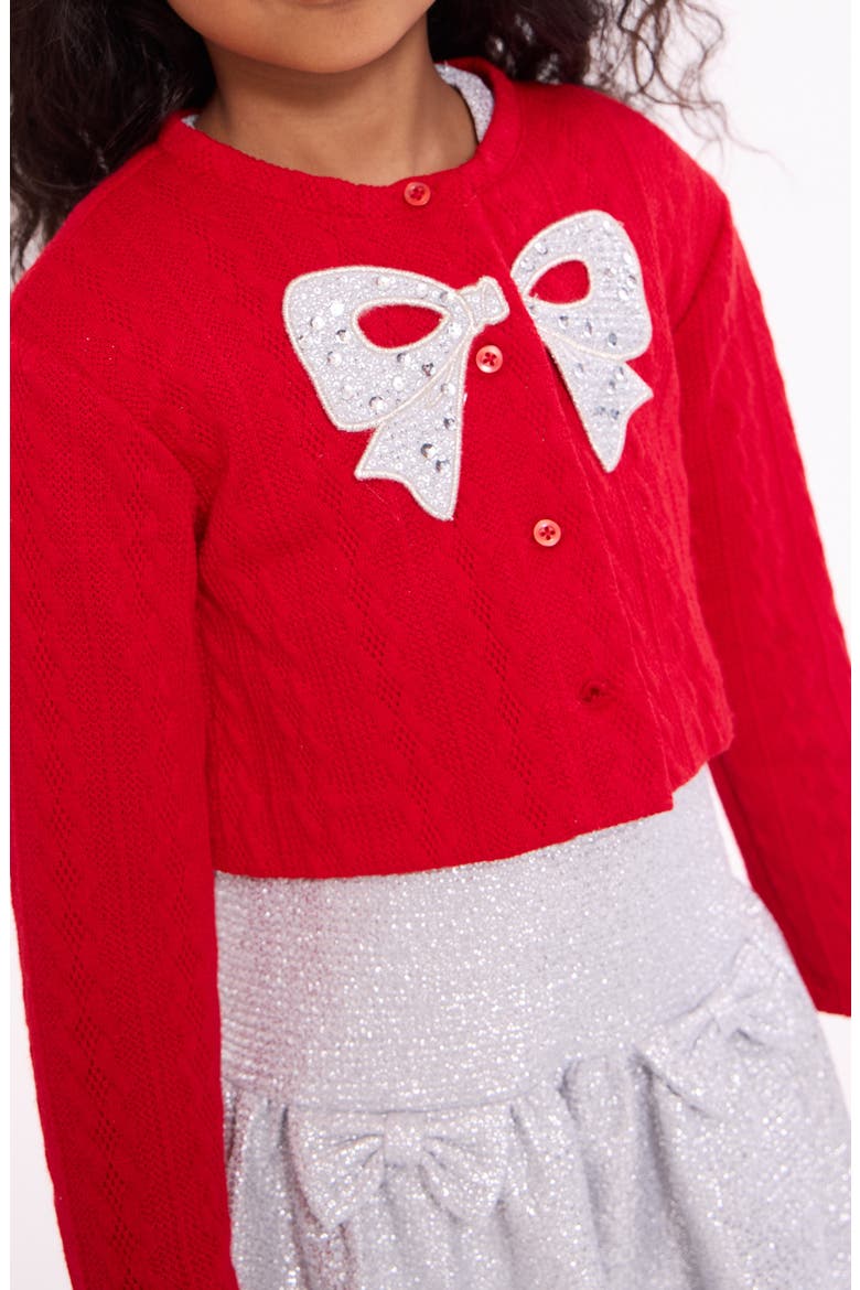 Kids' Bow Cardigan & Dress Set, Alternate, color, RED