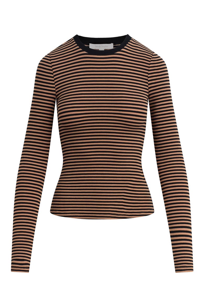 The Foundation Striped Long Sleeve Tee, Alternate, color, CAMEL BLACK STRIPE