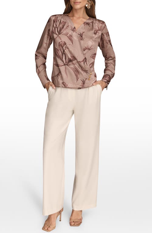 Donna Karan New York Floral Satin Surplice Top In Brown