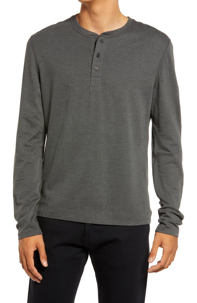 Billy Reid Herringbone Terry Long Sleeve Henley T-Shirt, Main, color, 