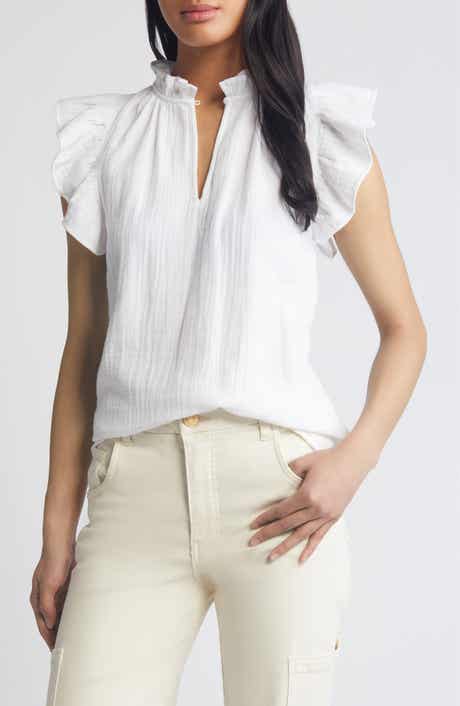 Flounce Sleeve Cotton Gauze Top