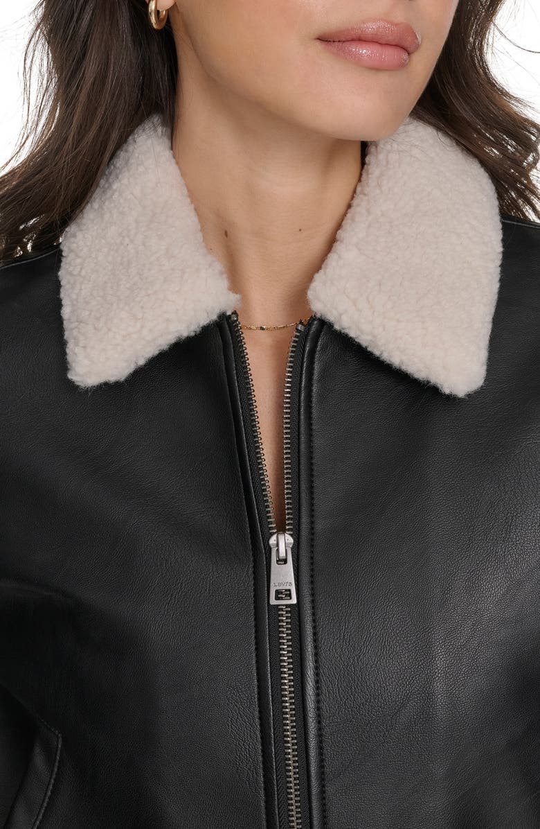 Levi's Faux Leather Bomber Jacket with Faux Shearling Collar, Alternate, color, Black