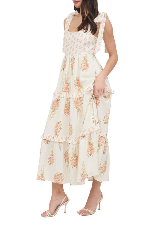 August Sky Floral Bow Strap Maxi Dress In Apricot Multi