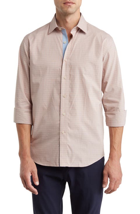 Trim Fit Check Long Sleeve Cotton Button-Up Shirt