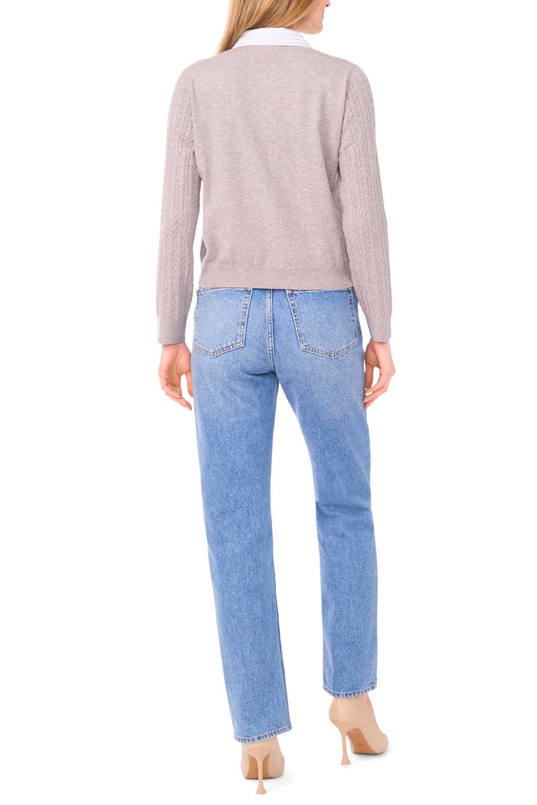 Stripe Collar Twofer Cardigan, Alternate, color, LIGHT HEATHER GREY