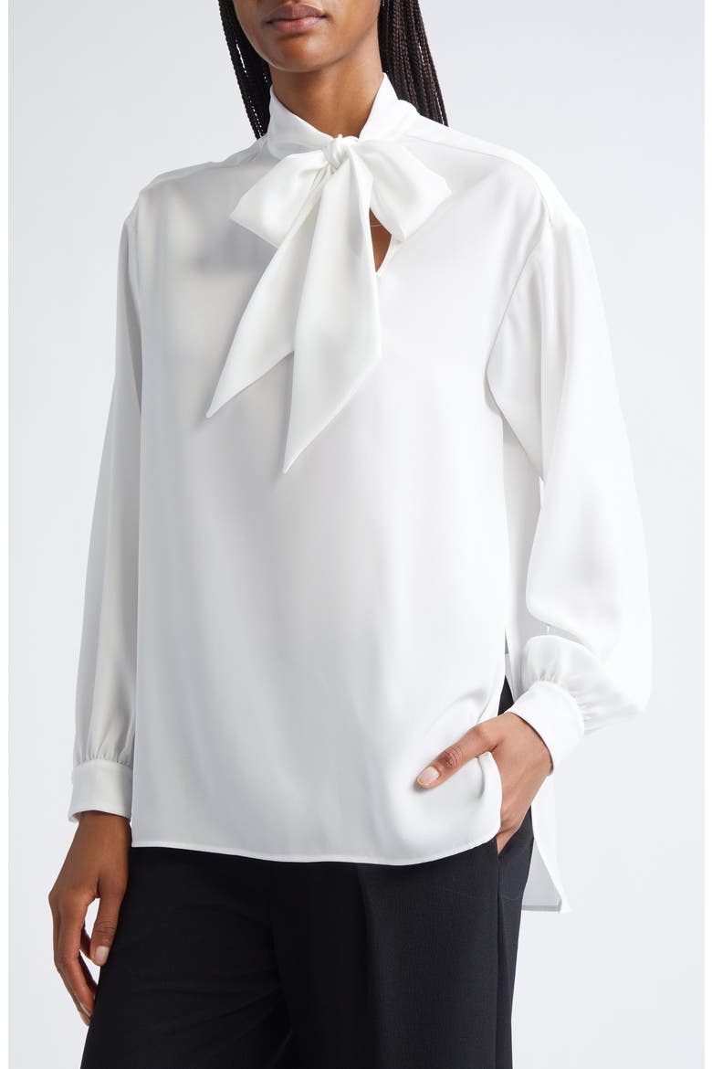 Crepe Tie Neck Shirt, Alternate, color, SOLID WHITE