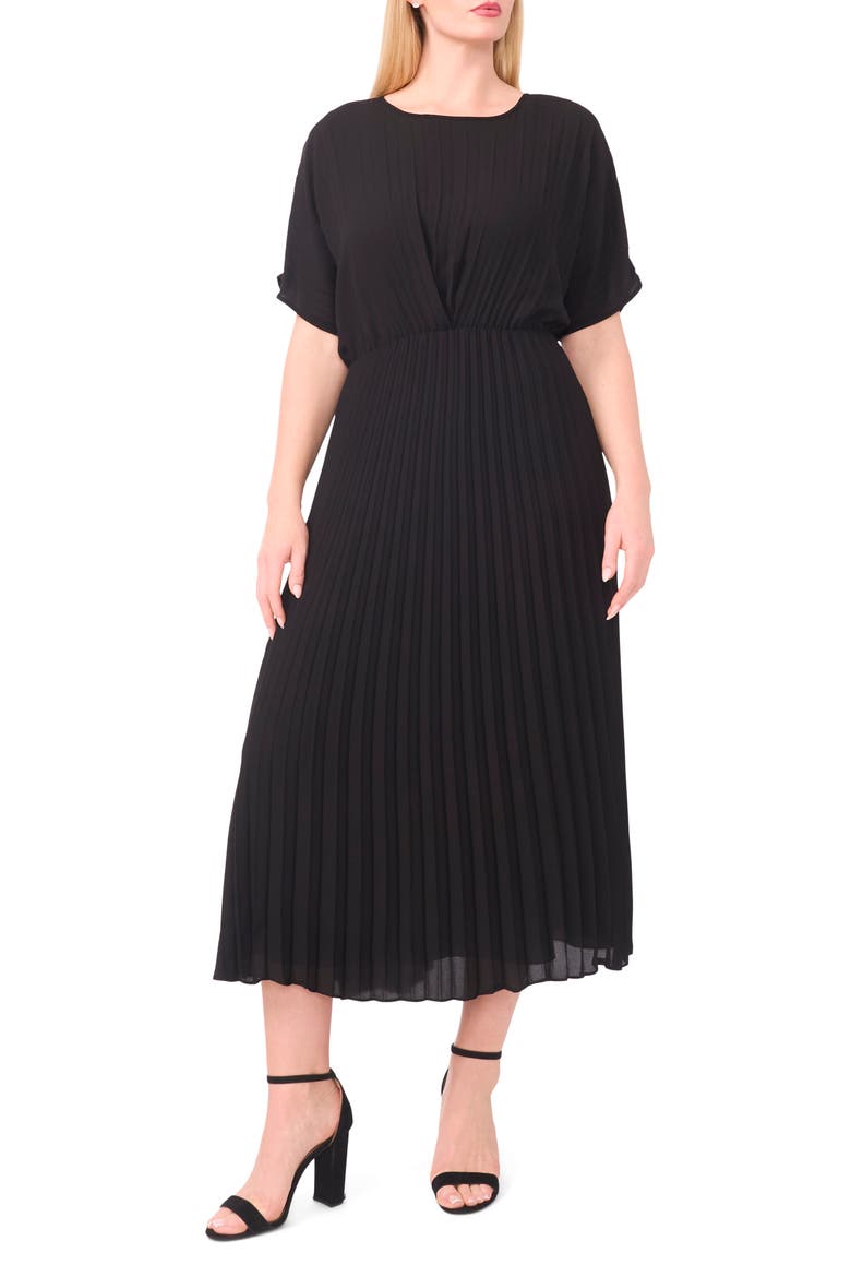 Pleated Dolman Sleeve Maxi Dress, Main, color, RICH BLACK