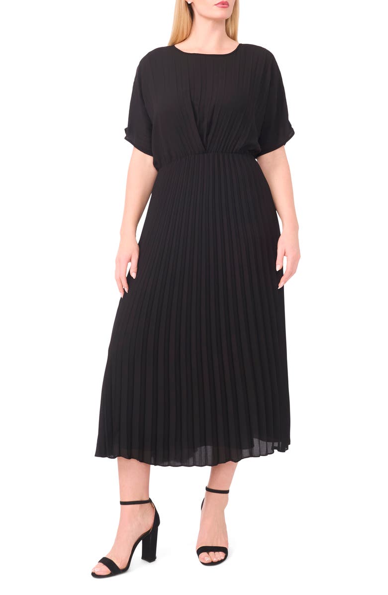 Halogen<sup>®</sup> Pleated Dolman Sleeve Maxi Dress, Main, color, Rich Black