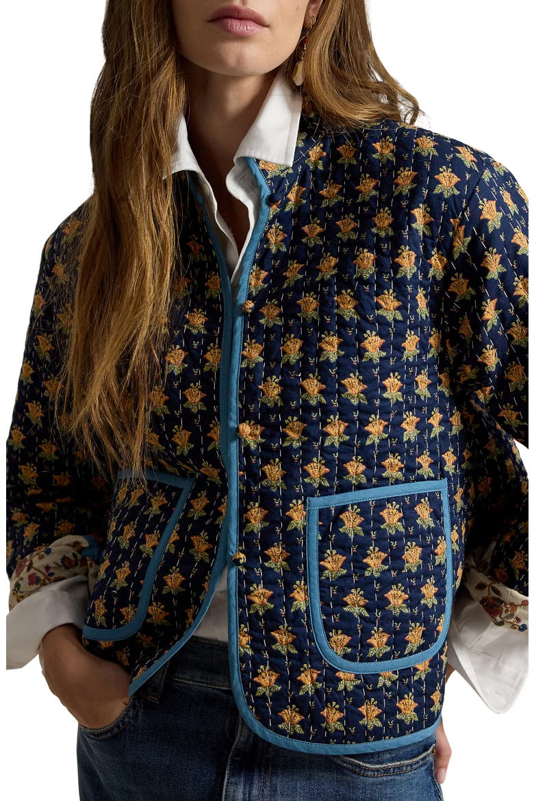 Reversible Quilted Floral Cotton Jacket, Main, color, NAVY MULTI