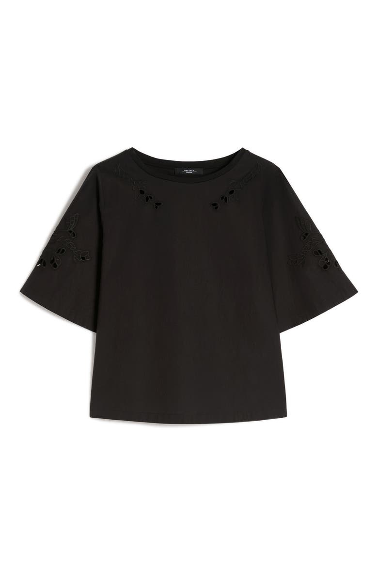 Targa Eyelet Cotton Poplin & Jersey Crop Top, Alternate, color, BLACK