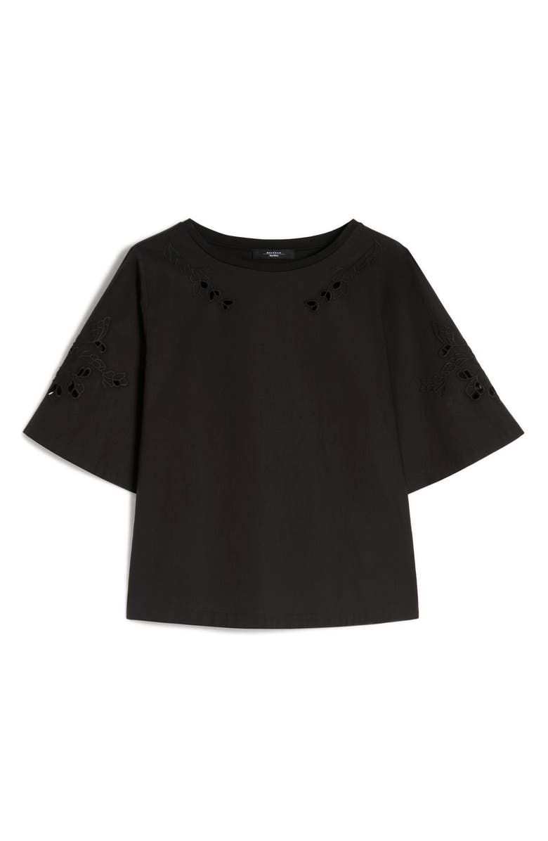 Weekend Max Mara Targa Eyelet Cotton Poplin & Jersey Crop Top, Alternate, color, Black
