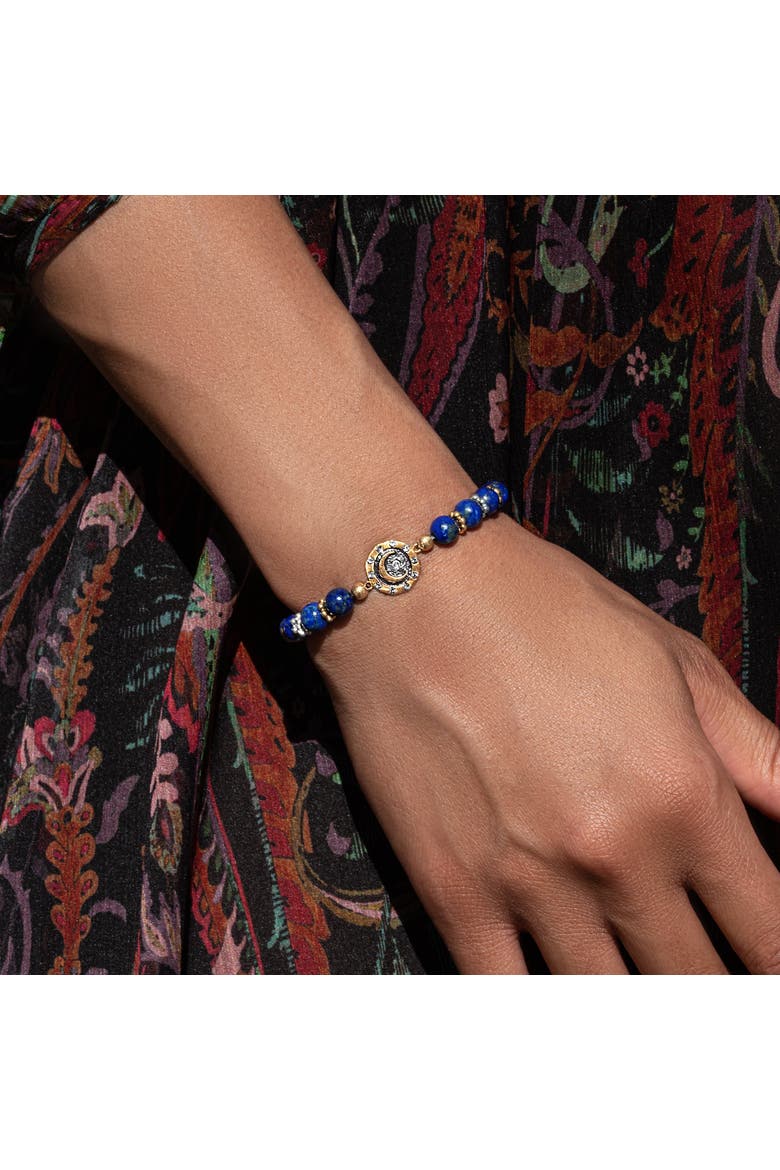 Lapis Lazuli Moon Charm Women's Beaded Bracelet - Illuminating Energy, Alternate, color, Blue/gold/silver