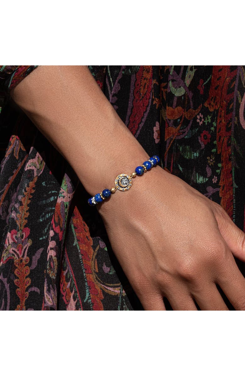 Karma and Luck Lapis Lazuli Moon Charm Beaded Bracelet Illuminating Energy, Alternate, color, Blue/Gold/Silver