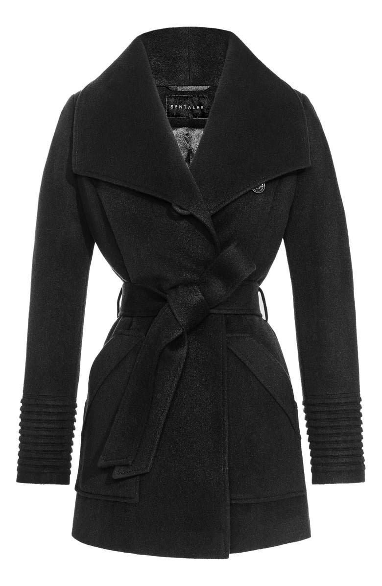 SENTALER Wide Collar Tie Waist Coat, Alternate, color, Black