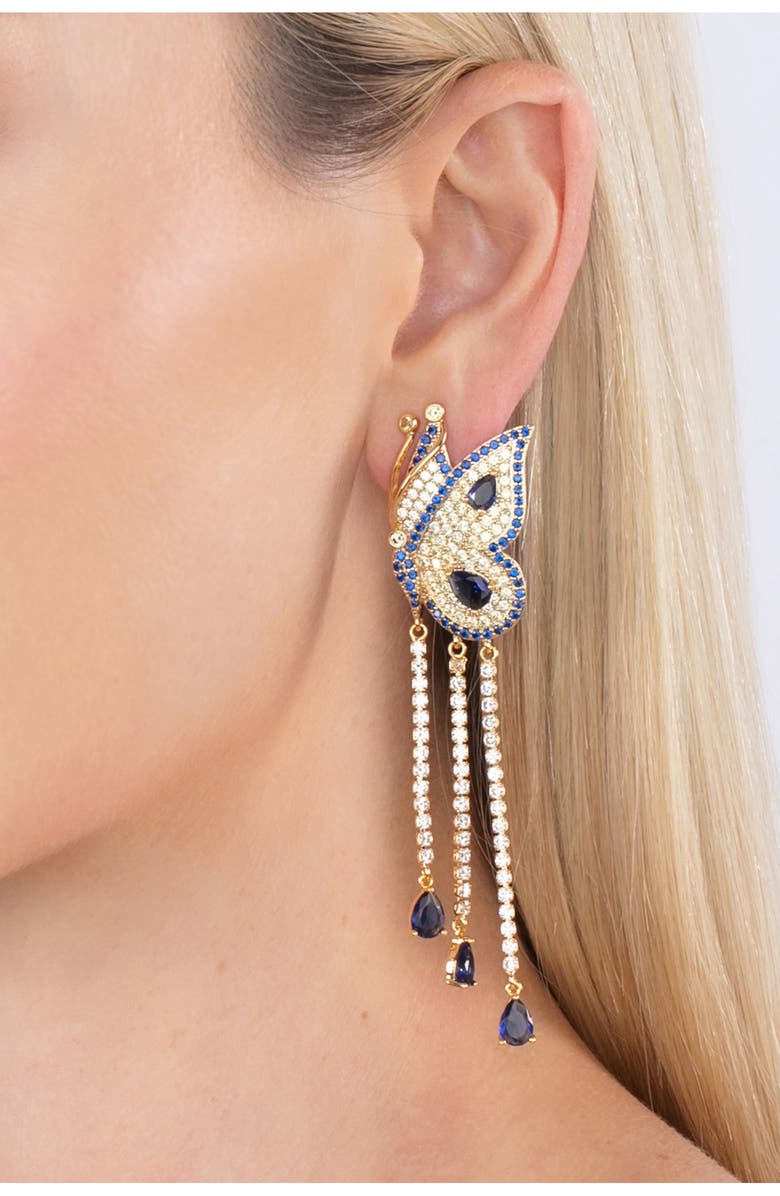 EYE CANDY LOS ANGELES The Luxe Collection Vanessa Butterfly Blue Cubic Zirconia Earrings, Alternate, color, Gold