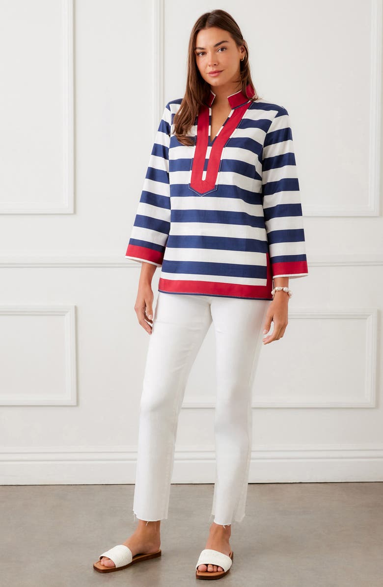Karen Kane St. Tropez Stripe Tunic, Alternate, color, Navy