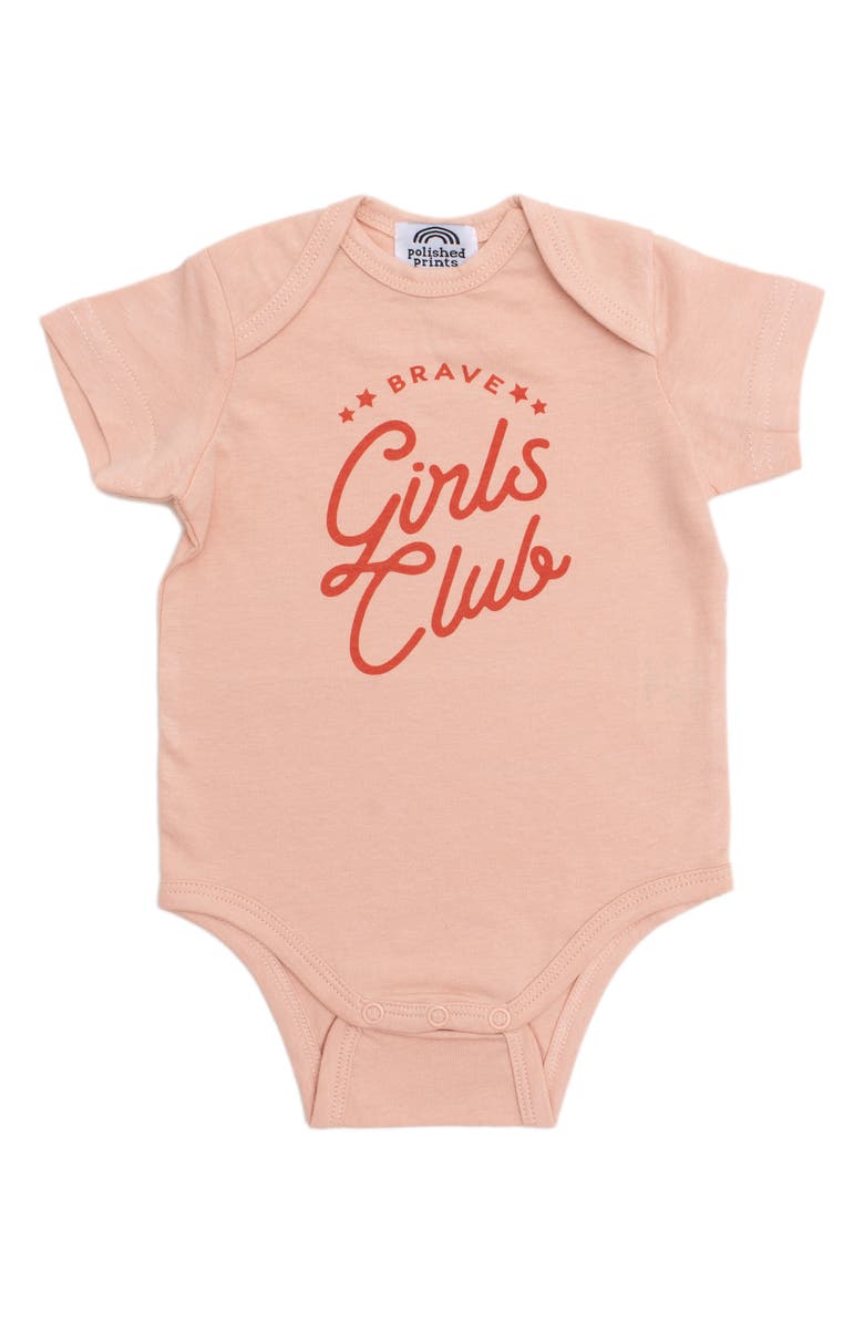 POLISHED PRINTS Brave Girls Club Organic Cotton Bodysuit, Main, color,