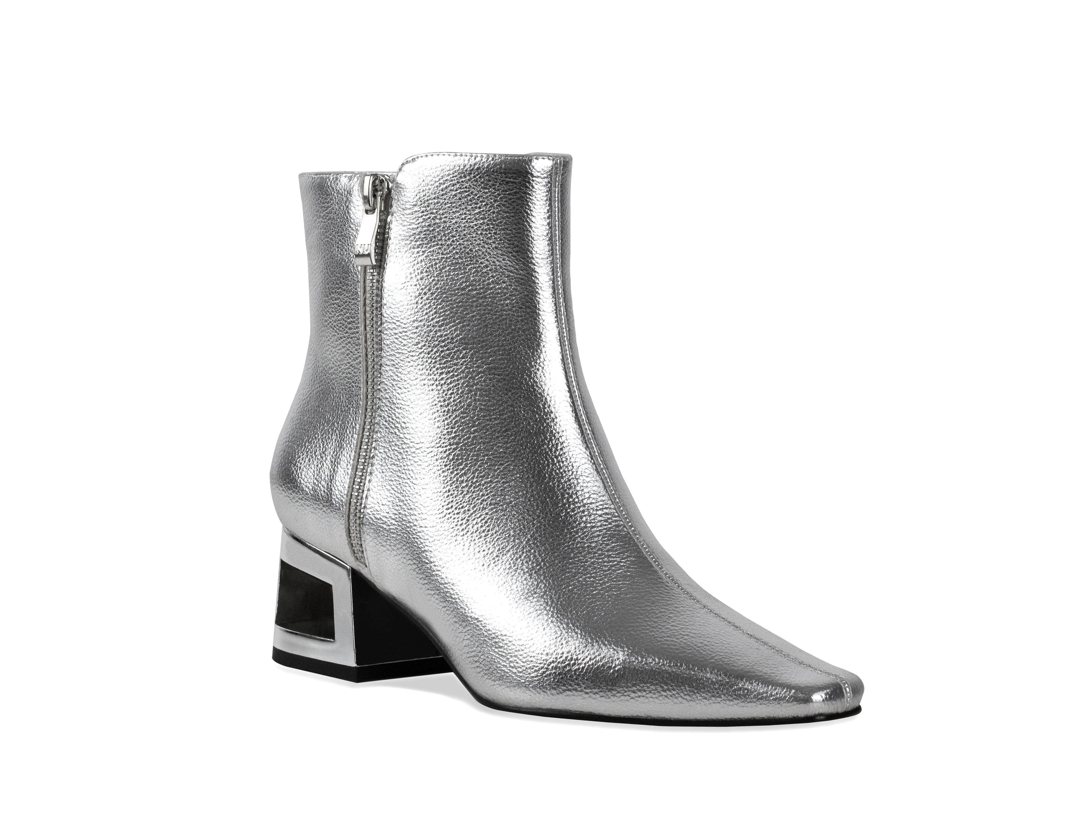 NINETY UNION Metallic Square Heel Bootie, Main, color, Silver