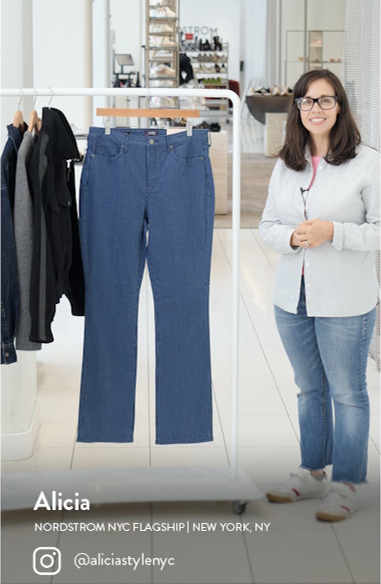 Billie Pinstripe High Waist Mini Bootcut Jeans, sales video thumbnail