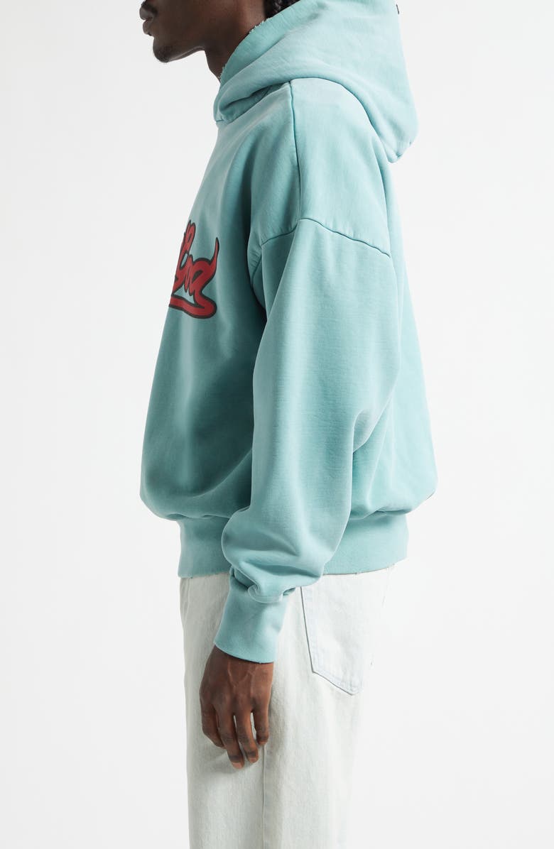 Fear of God Classic Fit Fleece Logo Graphic Hoodie, Alternate, color, Sky