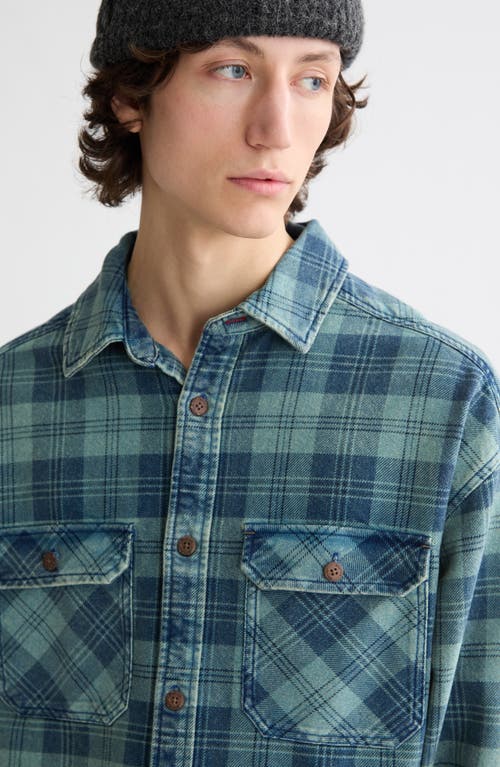Scotch & Soda Regular Fit Washed Denim Check Shirt Jacket In Green