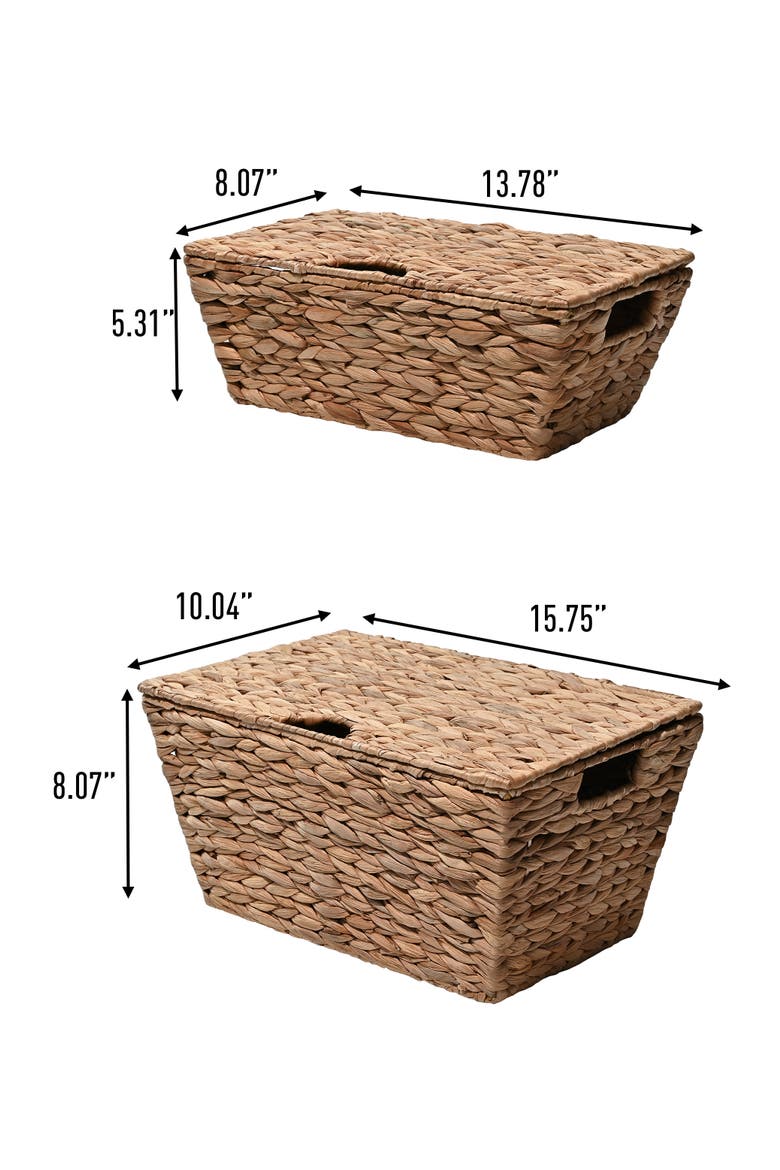 Wilder Classic Farmhouse Woven Hyacinth Rectangular Storage Baskets with Lids and Handles, Main, color, Natural