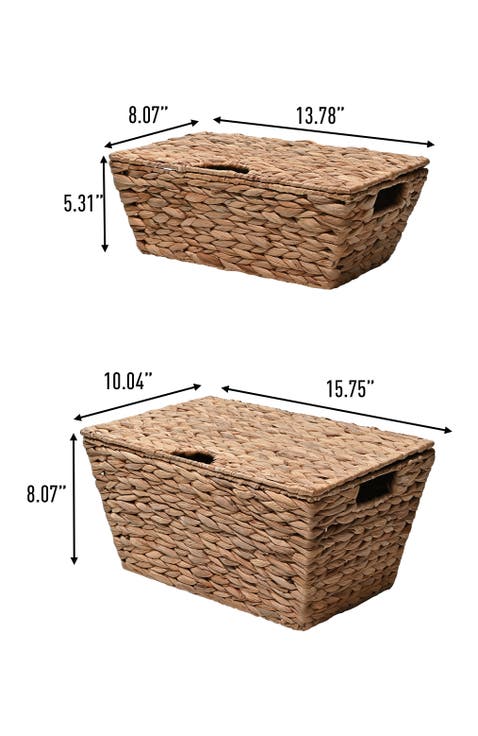 Wilder Classic Farmhouse Woven Hyacinth Rectangular Storage Baskets with Lids and Handles