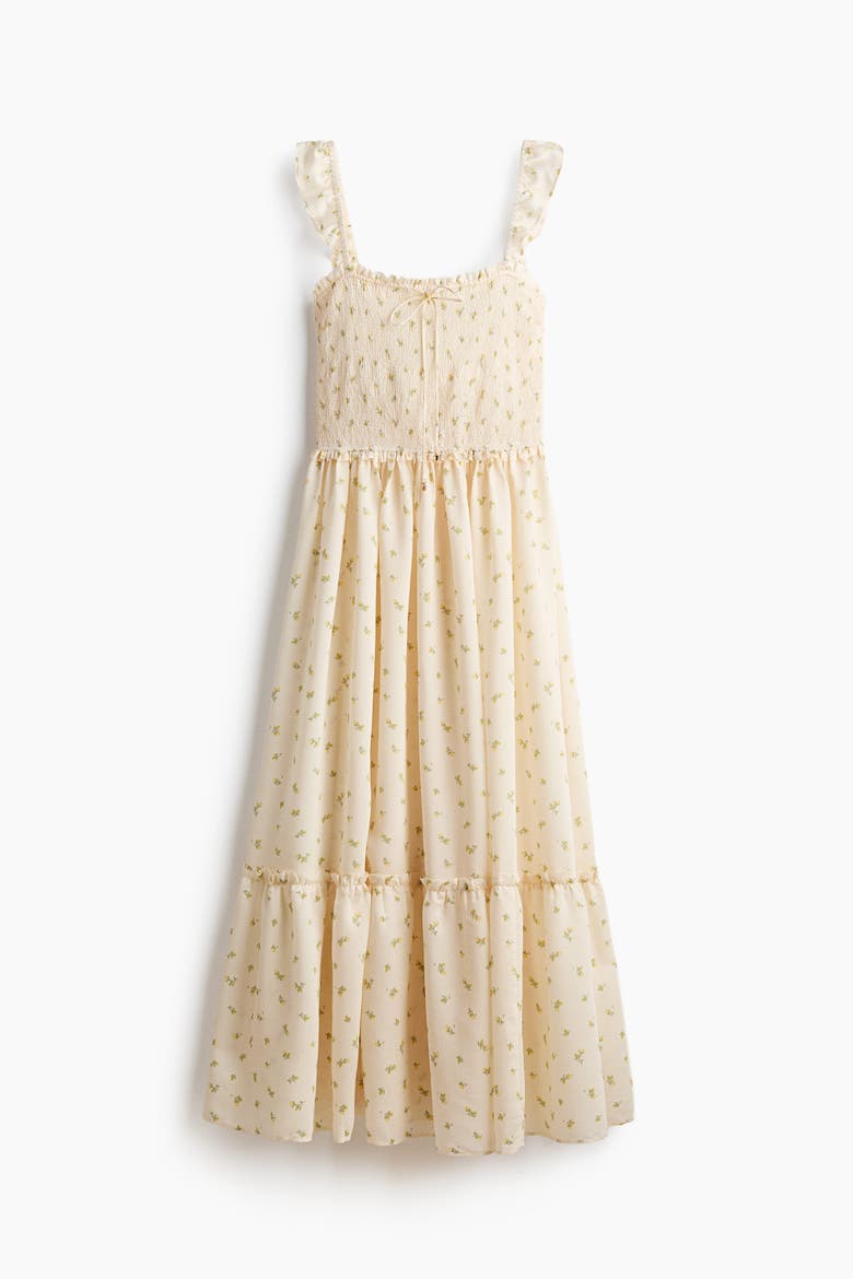 Frill-trimmed Smocked-bodice Dress, Main, color, Cream/lemons