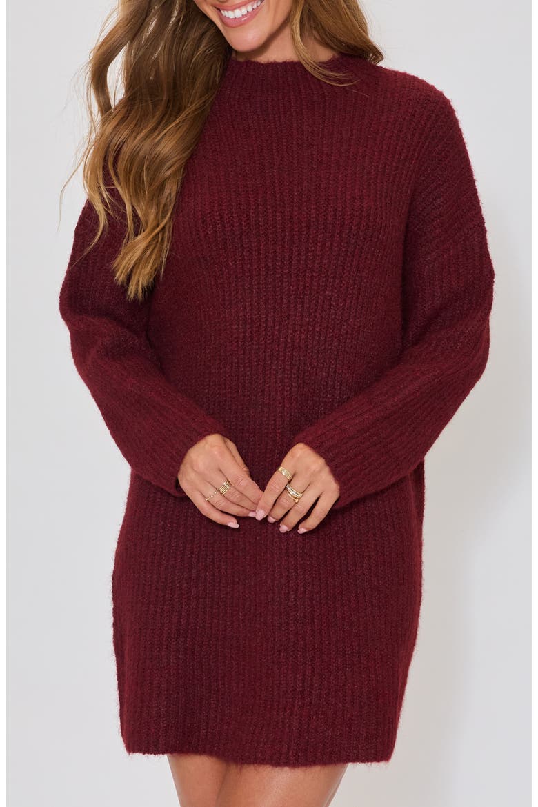 About Town Long Sleeve Rib Sweater Dress, Alternate, color, BURGUNDY