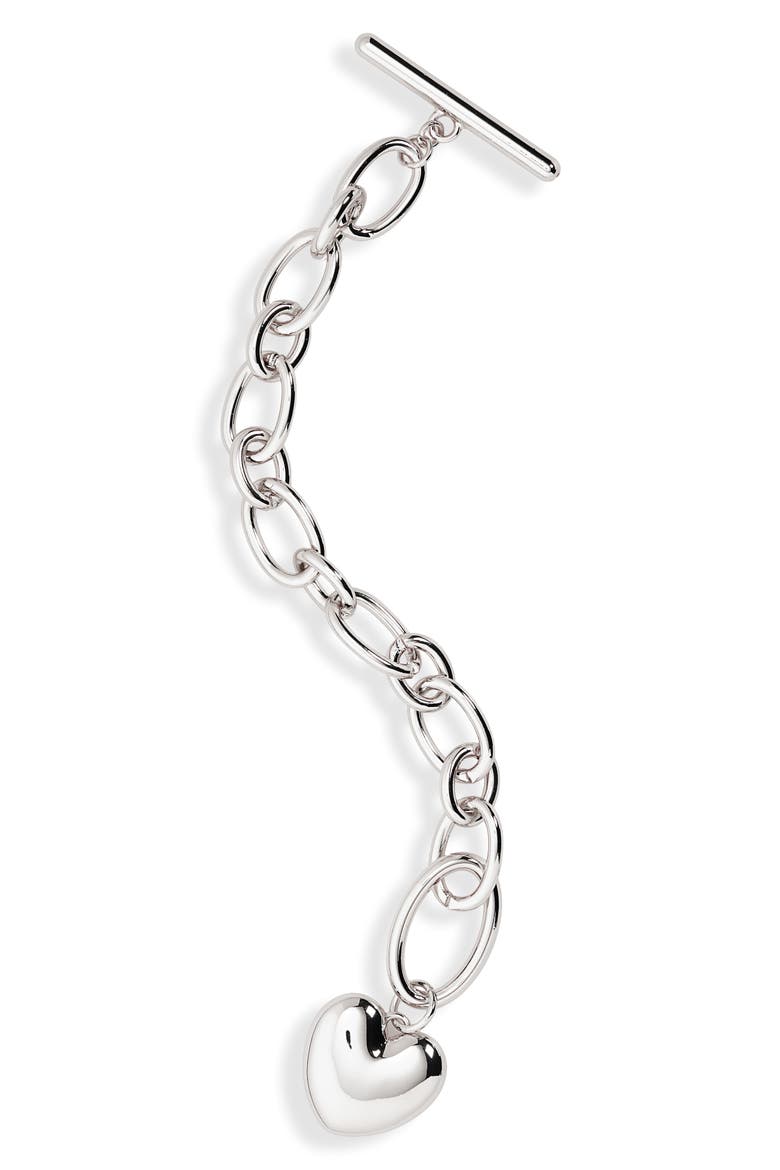 Chunky Heart Charm Bracelet, Main, color, RHODIUM