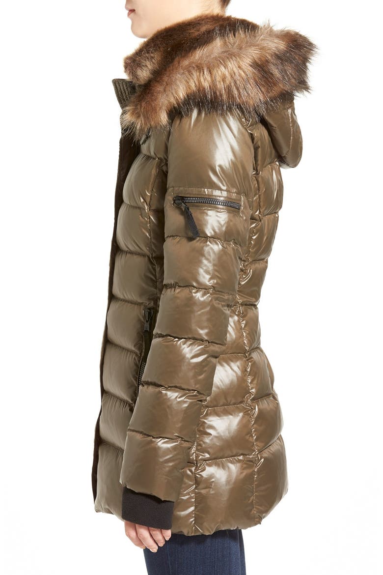 S13/NYC 'Mulberry' Faux Fur Trim Puffer Coat, Alternate, color, GREEN