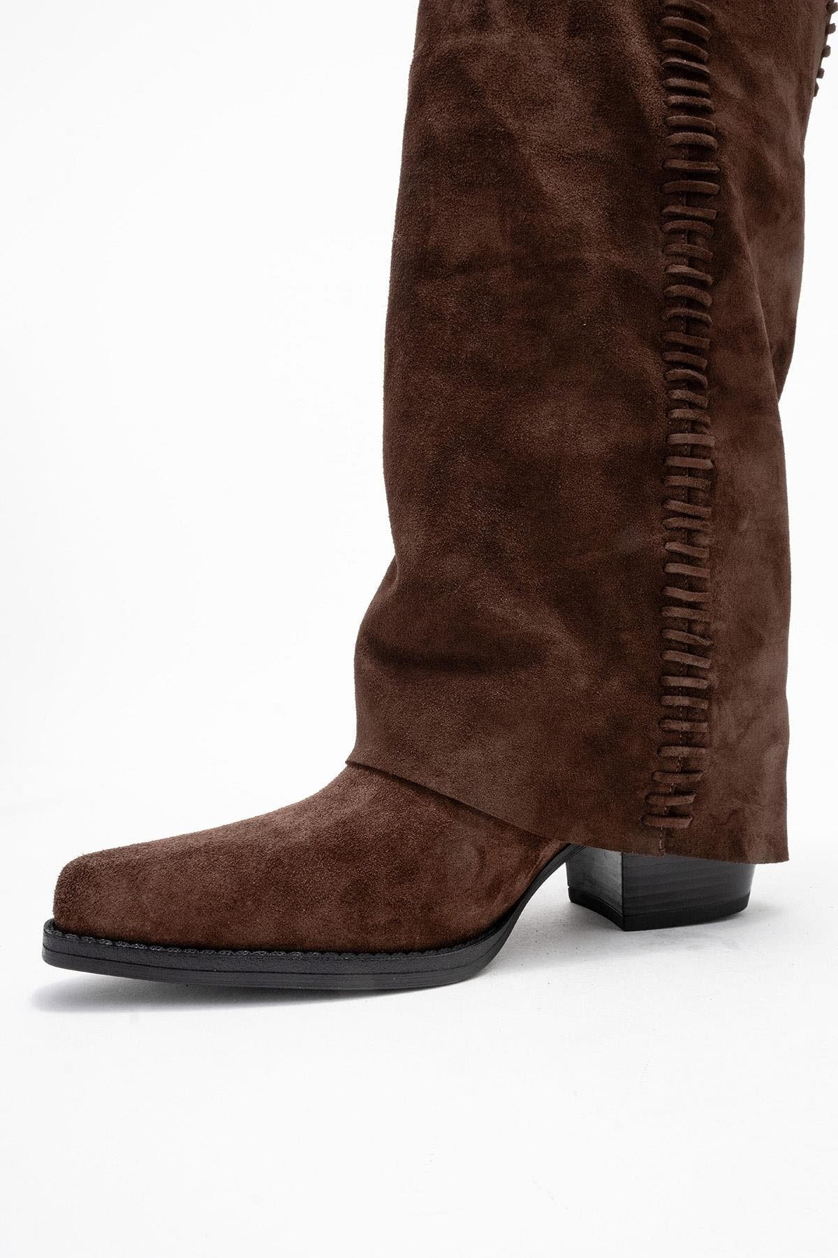 Clementina Leather Western Boot, Alternate, color, Brown Suede Leather