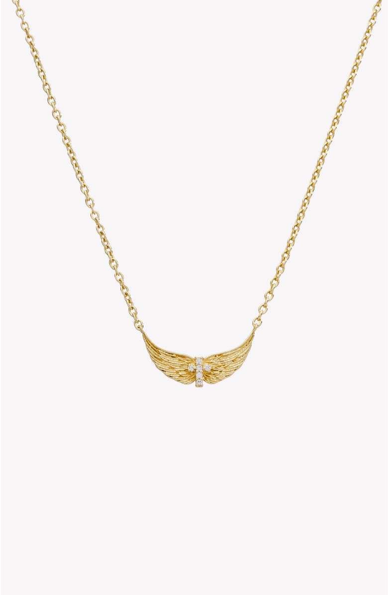 Rizen Jewelry Divine Wings Mini Cross Necklace, Main, color, 18K Gold Plated