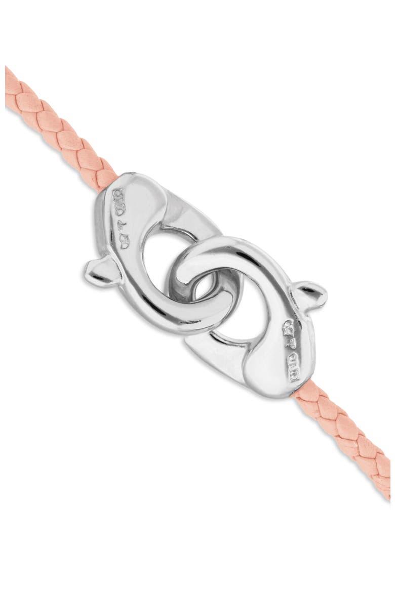 Pink leather strap with sterling silver-plated interlocking carabiner detail, Alternate, color, Silver