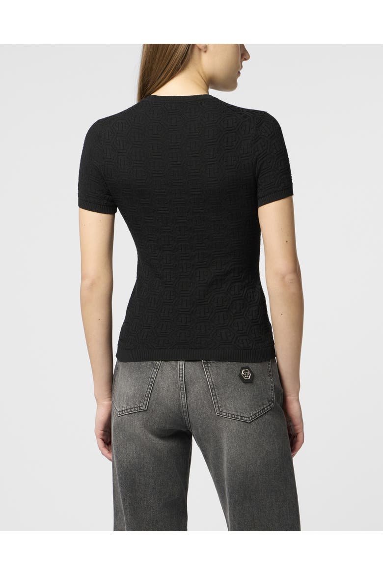 Knitted T-Shirt Sexy Pure Fit Monogram Monogram Women, Alternate, color, black