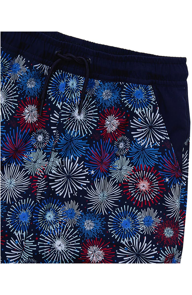 Lands' End Boys Slim Chlorine Resistant Stretch Hydroliner Sport Swim Trunks, Alternate, color, Red/White/Blue Fireworks