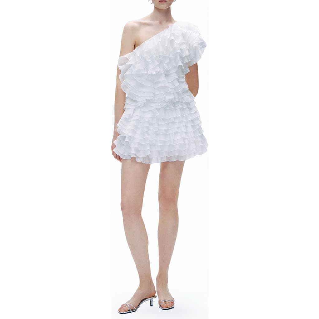Nocturne Mini Dress With Layered Ruffle Details In White
