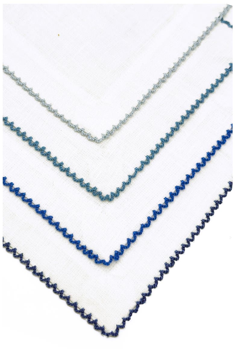 Picot Edge Set of 4 Linen Cocktail Napkins, Alternate, color, MULTI BLUES