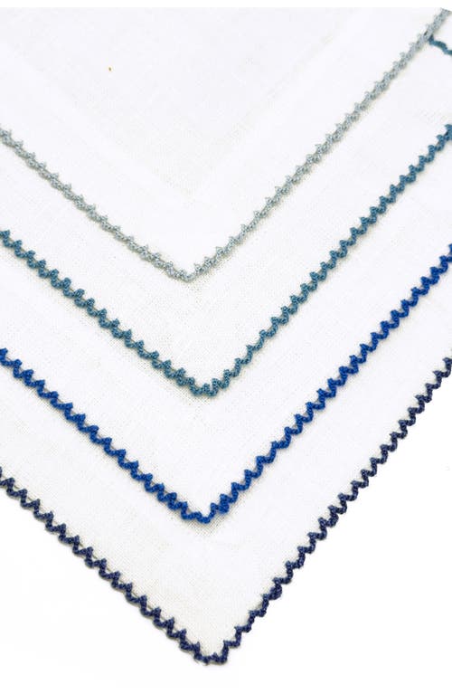 Tina Chen Designs Picot Edge Set Of 4 Linen Cocktail Napkins In Blue