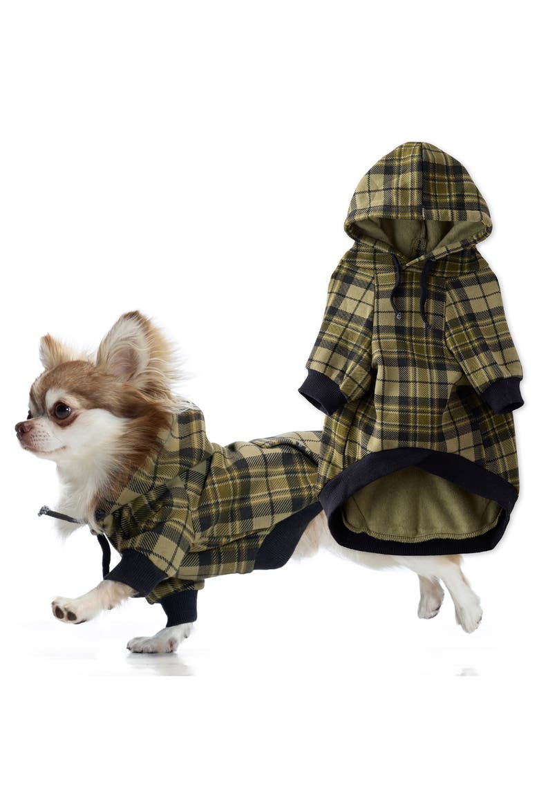 Rocky II Plaid Organic Cotton Blend Dog Hoodie, Alternate, color, OLIVE CHESTERFIELD