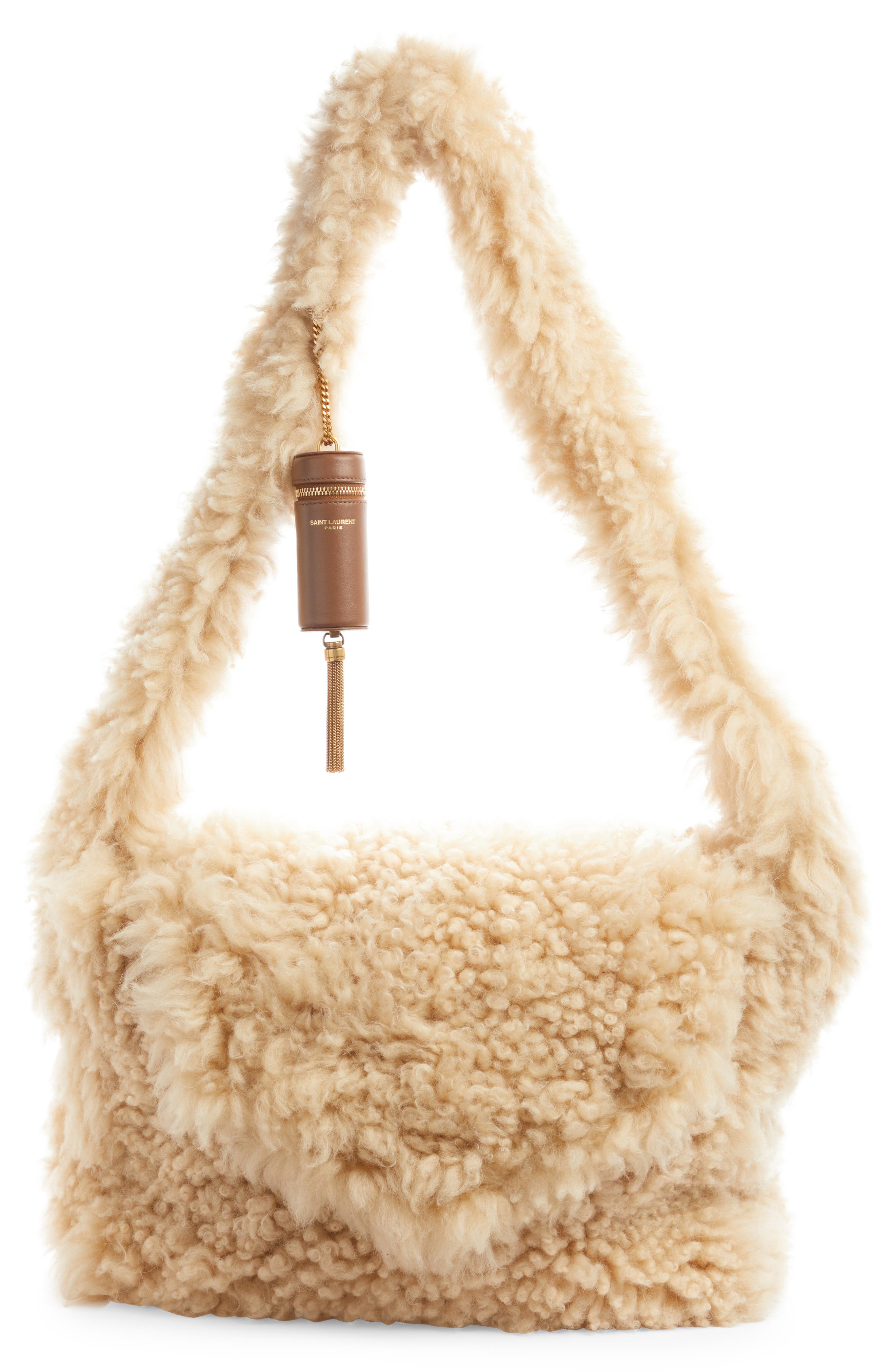 Saint Laurent Genuine Shearling Shoulder Bag, Main, color, 