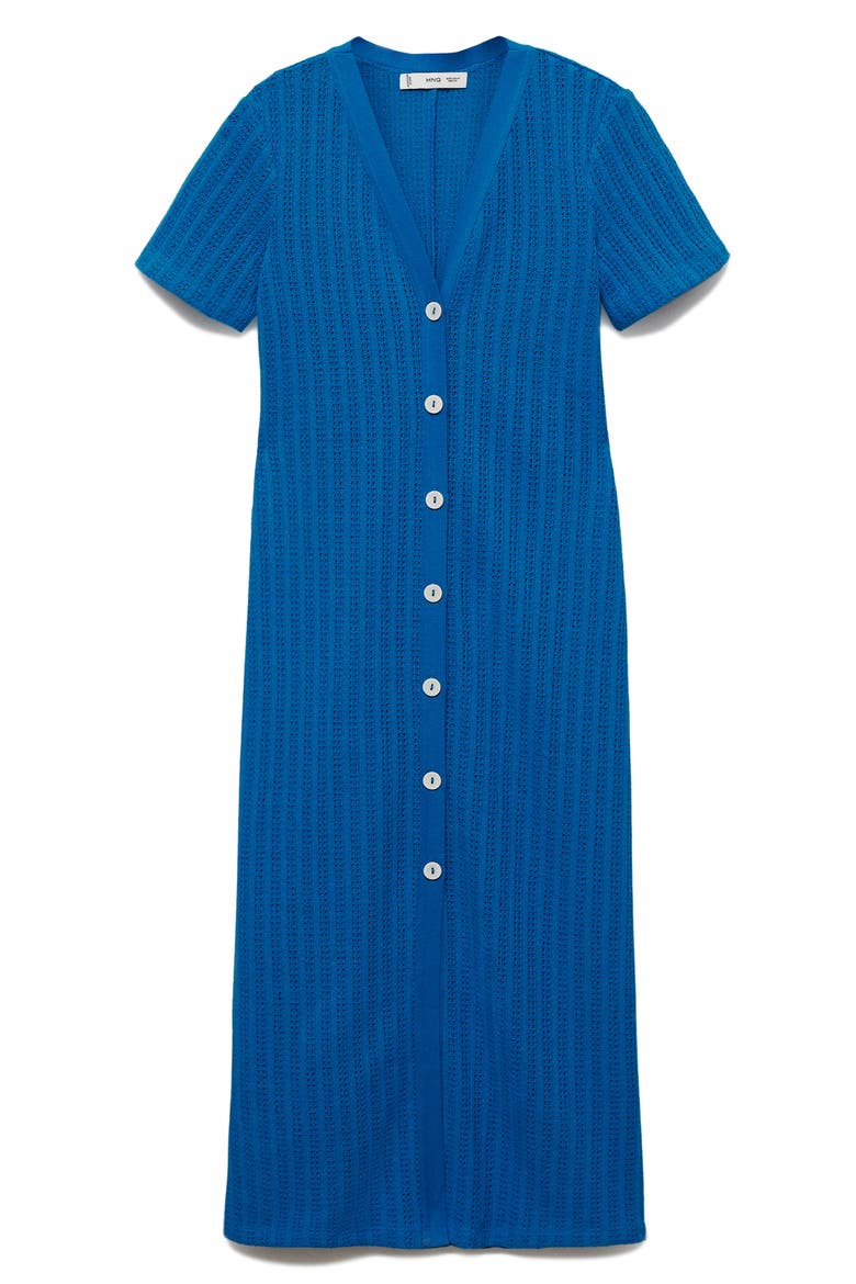 Open Stitch Button Front Knit Dress, Alternate, color, BLUE