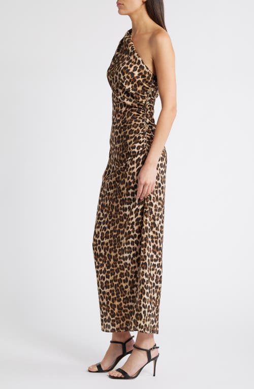 Shop Mango Leopard Print One-shoulder Dress In Light Beige